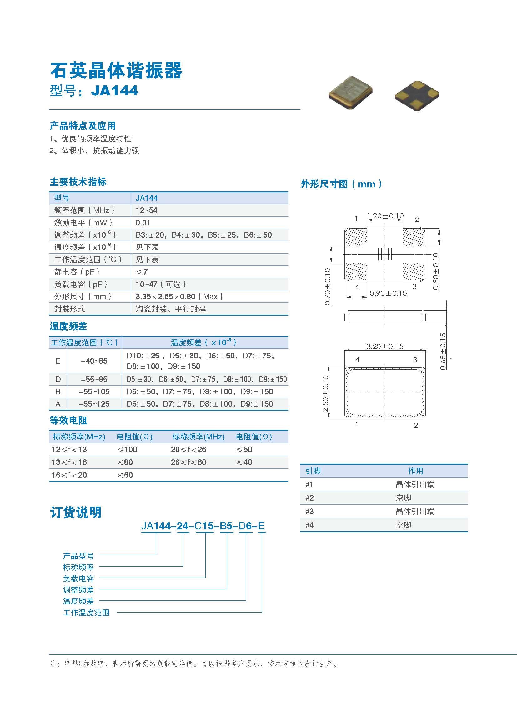 石英晶體諧振器 型號：JA144